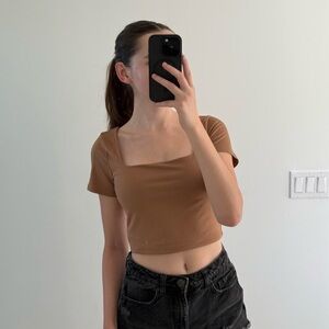 Brown Square Neck Crop Top